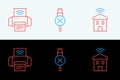 Set line Smart home with wi-fi, printer system and No usb cable cord icon. Vector