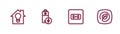 Set line Smart house and light bulb, Electrical outlet, Battery and Location with leaf icon. Vector Royalty Free Stock Photo
