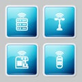 Set line Smart server, street light, coffee machine and remote control icon. Vector