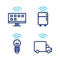 Set line Smart truck, light bulb, refrigerator and Tv system icon. Vector
