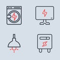 Set line Smart Tv, Lamp hanging, Electric meter and Washer icon. Vector Royalty Free Stock Photo