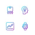 Set line Smart watch, Financial growth increase, Weight loss and Human with lamp bulb. Gradient color icons. Vector