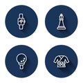 Set line Smart watch with heart, Chess, Golf ball on tee and Kimono with long shadow. Blue circle button. Vector Royalty Free Stock Photo