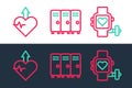 Set line Smart watch with heart, Heartbeat increase and Locker or changing room icon. Vector Royalty Free Stock Photo