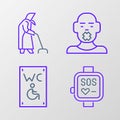 Set line Smart watch, Separated toilet for disabled, Head of deaf and dumb and Grandmother icon. Vector