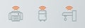 Set line Smart water tap, printer and refrigerator icon. Vector Royalty Free Stock Photo