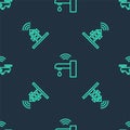 Set line Smart water tap, Wireless antenna and drone on seamless pattern. Vector
