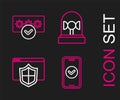 Set line Smartphone, Browser with shield, Flasher siren and Password protection icon. Vector