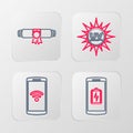 Set line Smartphone with heart rate, Earth globe, Laptop shield and Diploma rolled scroll icon. Vector Royalty Free Stock Photo