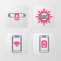 Set line Smartphone with heart rate, Earth globe, Laptop shield and Diploma rolled scroll icon. Vector