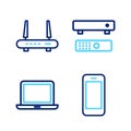 Set line Smartphone, Laptop, Multimedia and TV box and Router wi-fi signal icon. Vector