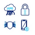 Set line Smartphone with lock, Cyber security, Lock and Cloud api interface icon. Vector Royalty Free Stock Photo