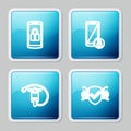Set line Smartphone with lock, , Electric scooter and Cyber security icon. Vector Royalty Free Stock Photo