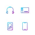 Set line Smartphone, mobile phone, Hard disk drive HDD, Headphones and Graphic tablet. Gradient color icons. Vector Royalty Free Stock Photo