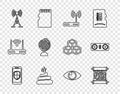 Set line Smartphone with shield, Paper scroll, Router and wi-fi, Shit, Antenna, Earth globe, Eye and speakers icon Royalty Free Stock Photo