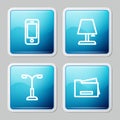 Set line Smartphone, Table lamp, Street light and Printer icon. Vector