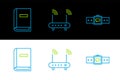 Set line Smartwatch, User manual and Router and wi-fi signal icon. Vector