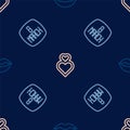 Set line Smiling lips, 8 March and Heart on seamless pattern. Vector