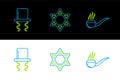 Set line Smoking pipe with smoke, Orthodox jewish hat sidelocks and Star of David icon. Vector