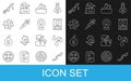 Set line Snake, Acid rain, Radioactive waste barrel, Syringe, Bacteria, Poison on the arrow and location icon. Vector