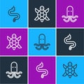 Set line Snake, Octopus and Turtle icon. Vector