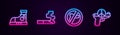 Set line Sneakers, Cigarette, No war and . Glowing neon icon. Vector Royalty Free Stock Photo