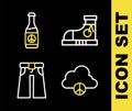 Set line Sneakers, Peace cloud, Jeans wide and Beer bottle icon. Vector