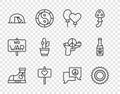 Set line Sneakers, Sun, Balloons, Peace, Tourist tent, Cactus, Speech bubble chat and Beer bottle icon. Vector