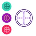 Set line Sniper optical sight icon isolated on white background. Sniper scope crosshairs. Set icons colorful. Vector