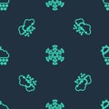 Set line Snowflake, Cloud with snow and and sun on seamless pattern. Vector Royalty Free Stock Photo