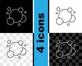 Set line Soap water bubbles icon isolated on black and white, transparent background. Vector