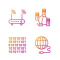 Set line Social network, Binary code, Router and wi-fi signal and Computer network. Gradient color icons. Vector Royalty Free Stock Photo