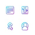 Set line Social network, Cloud hacking, Browser window and Server, Data, Web Hosting. Gradient color icons. Vector Royalty Free Stock Photo