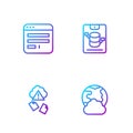 Set line Social network, Cloud hacking, Browser window and Server, Data, Web Hosting. Gradient color icons. Vector Royalty Free Stock Photo