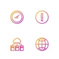 Set line Social network, Cloud online library, Clock and Information. Gradient color icons. Vector Royalty Free Stock Photo
