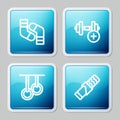 Set line Socks, Dumbbell, Gymnastic rings and Protein sport bar icon. Vector