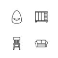 Set line Sofa, Chair, Pouf and Wardrobe icon. Vector
