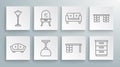 Set line Sofa, Dressing table, Lamp hanging, Office desk, Furniture nightstand, and Floor lamp icon. Vector Royalty Free Stock Photo