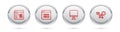 Set line Software, Binary code, Computer monitor screen and Debugging. Silver circle button. Vector Royalty Free Stock Photo