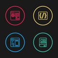 Set line Software, Books about programming, Programming language syntax and Browser setting icon. Vector Royalty Free Stock Photo