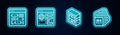 Set line Software, Browser setting, Computer and Processor. Glowing neon icon. Vector