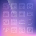 Set line Software, Clipboard with checklist, Keyboard, Debugging, and Search engine icon. Vector