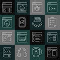 Set line Software, Clipboard with checklist, System bug, Mobile Apps, Python programming language, Debugging and Royalty Free Stock Photo