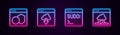 Set line Software, Cloud technology data transfer, Code terminal and . Glowing neon icon. Vector