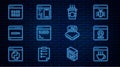 Set line Software, Create account screen, Coffee cup to go, Code terminal, Search engine, Binary code, Processor with