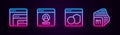 Set line Software, Create account screen, and Processor. Glowing neon icon. Vector