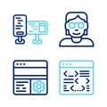 Set line Software, Debugging, Hacker or coder and Computer monitor screen icon. Vector Royalty Free Stock Photo