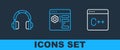 Set line Software, Headphones and Browser setting icon. Vector