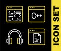 Set line Software, Headphones and icon. Vector