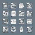 Set line Software, Keyboard, Browser files, Processor, Books about programming, Binary code and icon. Vector Royalty Free Stock Photo